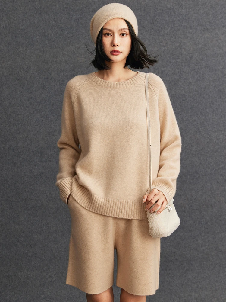 

TLOML Women's 100% Cashmere Sweater O-neck Long Sleeve Pullover Thick Soft Warm Cashmere Knitwear Autumn Winter Loose Basic Tops