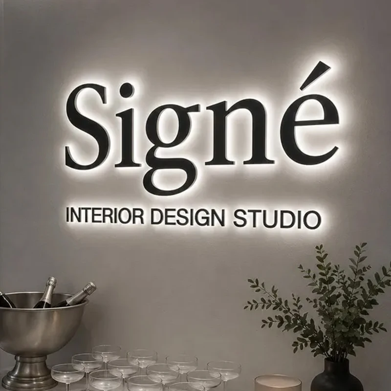 3D-Hintergrundbeleuchtetes Firmenschild, individuelles Metallschild für Schönheitssalon, Klinik, LED-Buchstaben, Halo-beleuchtetes Firmenlogo, beleuchtetes Firmenschild