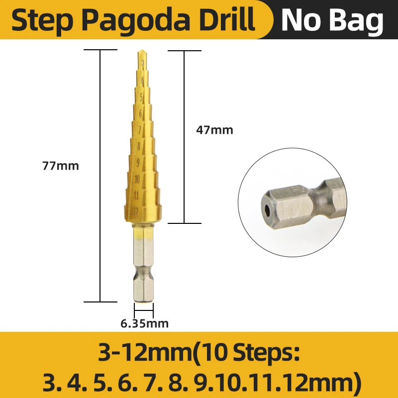 HSS Titanium Step Drill Bit Set di trapano a gradini ad alta velocità Saw Drill Tools trapano a stadio conico per metallo legno 4-12 4-20 4-32mm