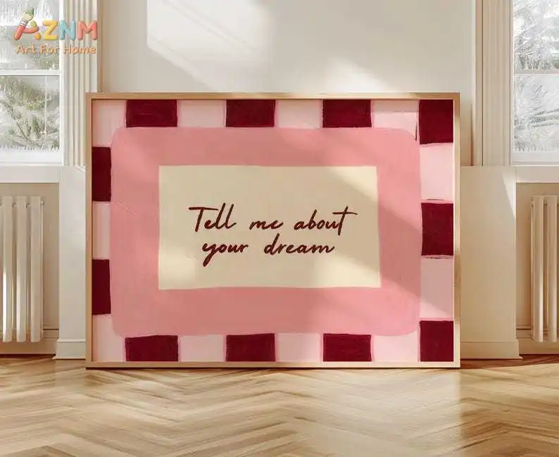 AZNM Pink Checkered Quote Canvas Wall Art 