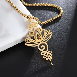 Stainless Steel Vintage Lotus Symbol Pendant Hindu Yoga Buddhist Necklace Beautiful Women Fashion Jewelry Girls Gifts