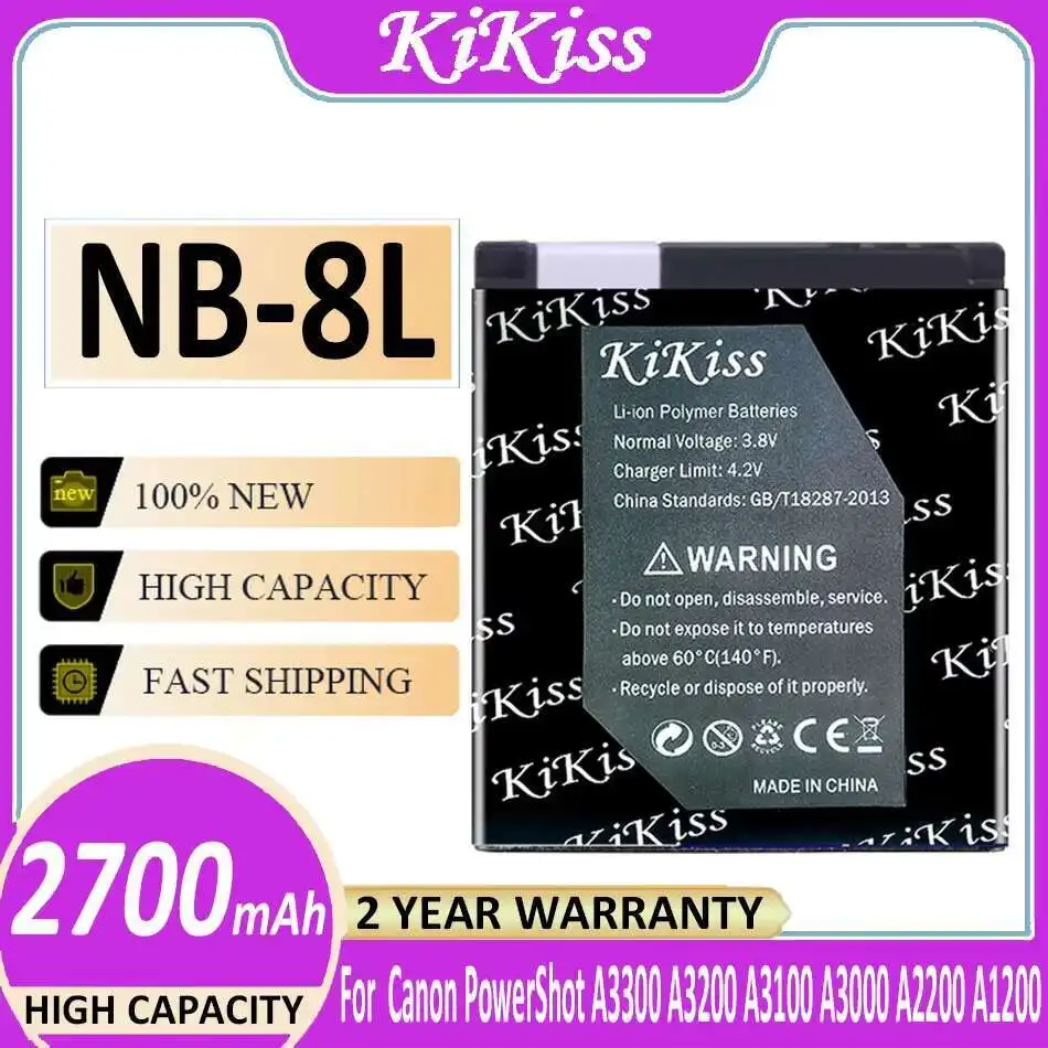 

2700Mah Long Lasting For Canon Powershot A3300 A3200 A3100 A3000 A2200 A1200 IS Camera Digital Battery NB-8L