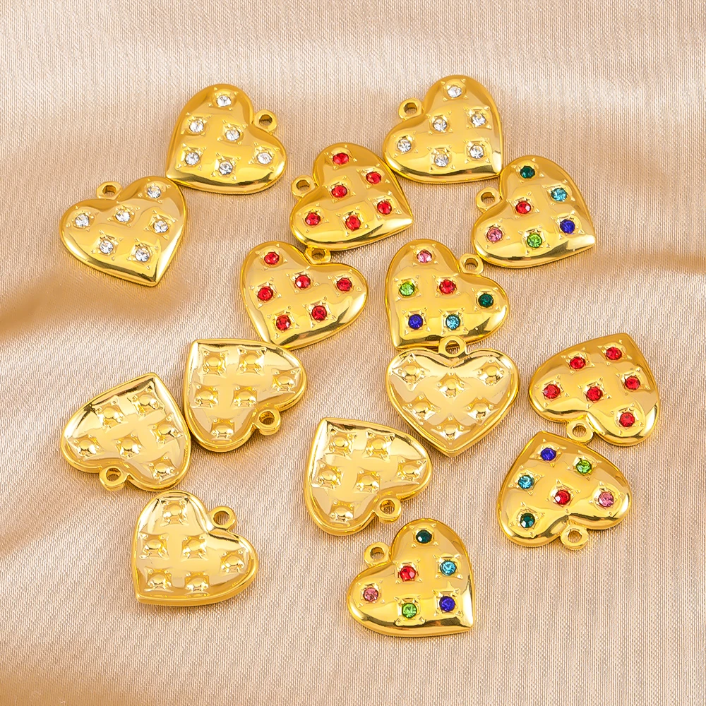 

2pcs Stainless Steel Zircon Heart Pendants With Diamonds Love Charms for DIY Jewelry Making Necklace Bracelet Accessories Crafts