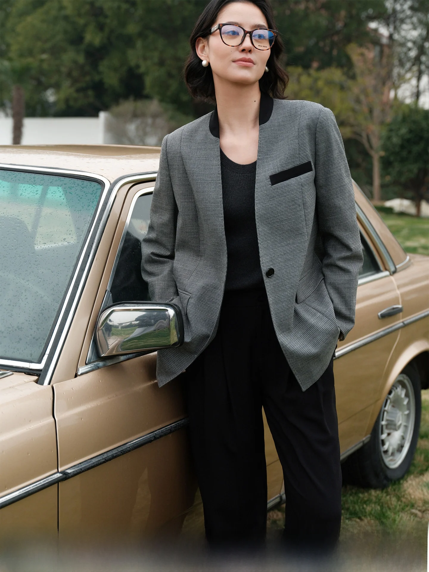 

Zhimei Rihua Woolen Cheered Vest Bag Commute Suit Jaet Color Blo Long Sve Women's Spring Faion Outerwear