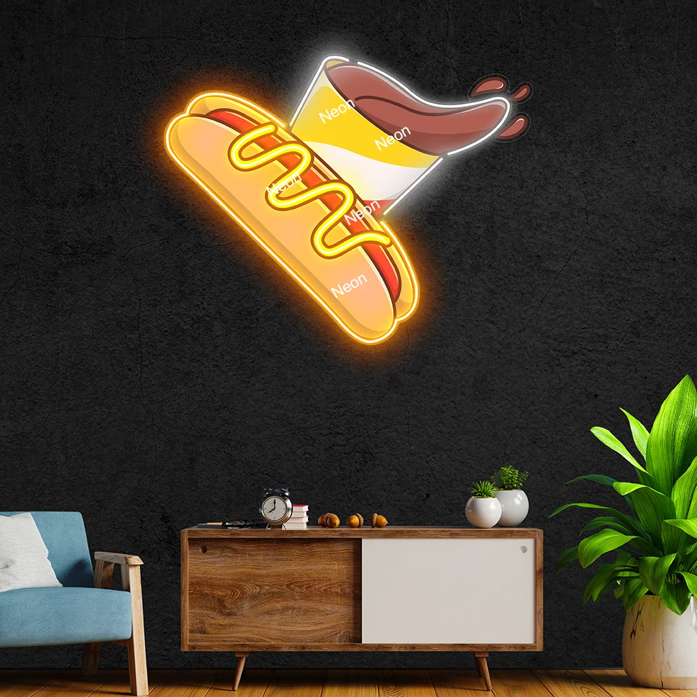 

Hotdog Milkshake Neon Sign Light for Fast Food Shop Wall Hanging LED Lights Restaurant Kitchen Decoration Custom Neon Sign