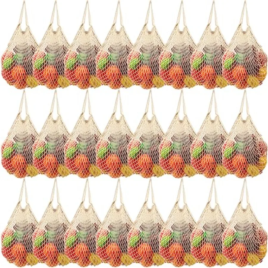 

24 Pcs Reusable Cotton Mesh Produce Shopping Bags Washable Grocery Net Portable Fruit and Vegetable Cotton String Bags Net Tote