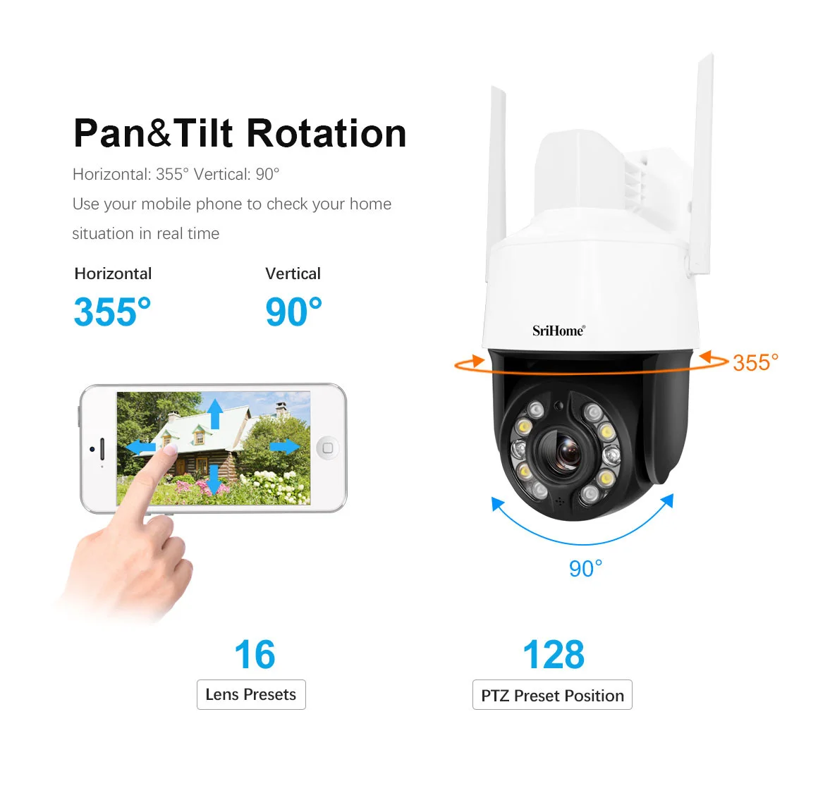 Srihome SH041 5MP UHD 2.4G&5G Dual Band 20X Zoom Outdoor Water-proof WIFI IP Dome Camera Onvif Full Color AI Humanoid Monitor