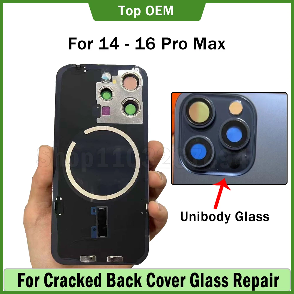 

OEM Unibody Back Glass With Pre-installed Magnetic Ring For 16 15 Pro Max 14 Plus Integrated Rear Battery Cover Replacement