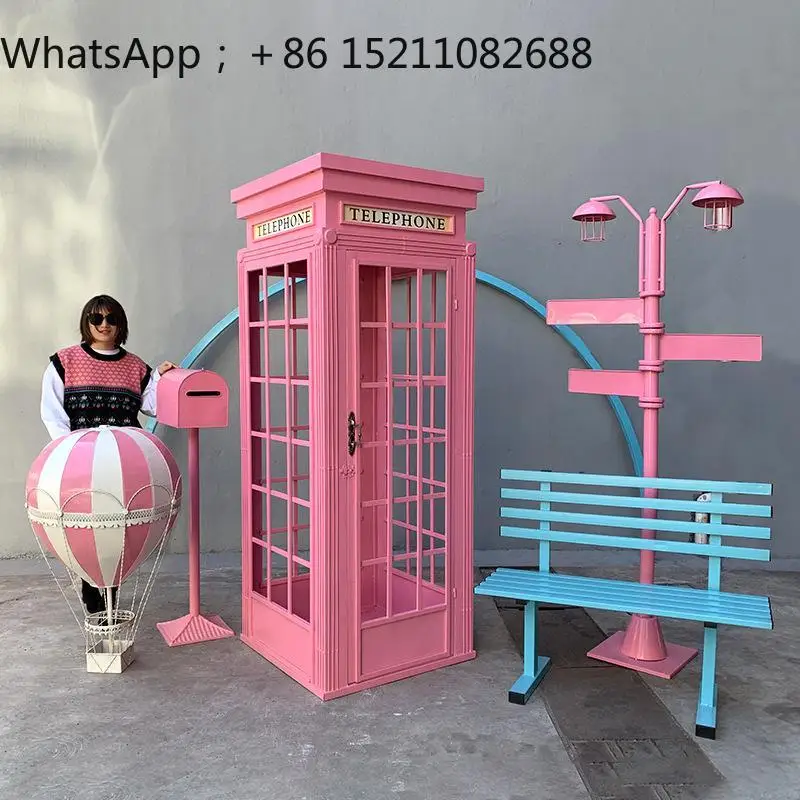 SCY multi-color store decoration telephone booth large outdoor clock in floor ornament photography props
