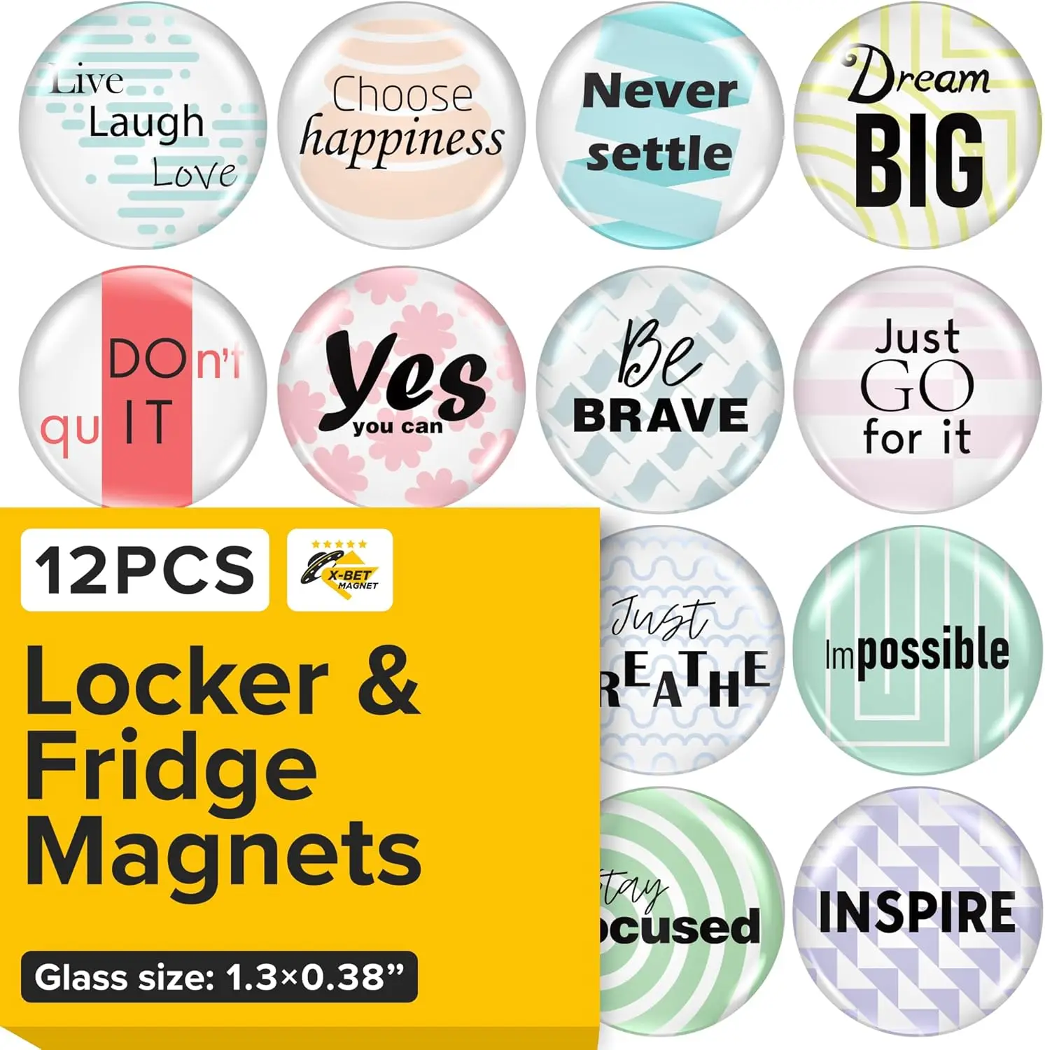 

Super Cute Fridge & Locker Magnets – 12 Glass Magnets with Vibrant Colors – Strong Hold for Photos, Notes, Recipes – Aesthet