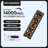 MOVESPEED 14000MB/s PCIe5.0 SSD NVMe M.2 2280 Internal Solid State Drive with DRAM Cache 2TB M2 SSD Hard Disk for PS5 Laptop PC