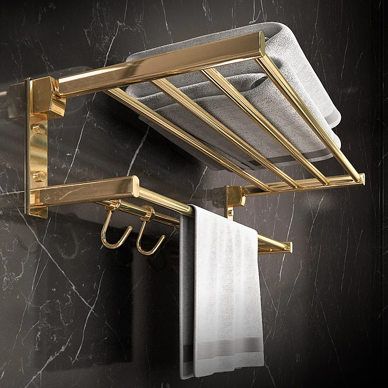 All-copper towel rack, non-perforated toilet bathroom shelf, toilet wall-mounted light luxury foldable towel rack