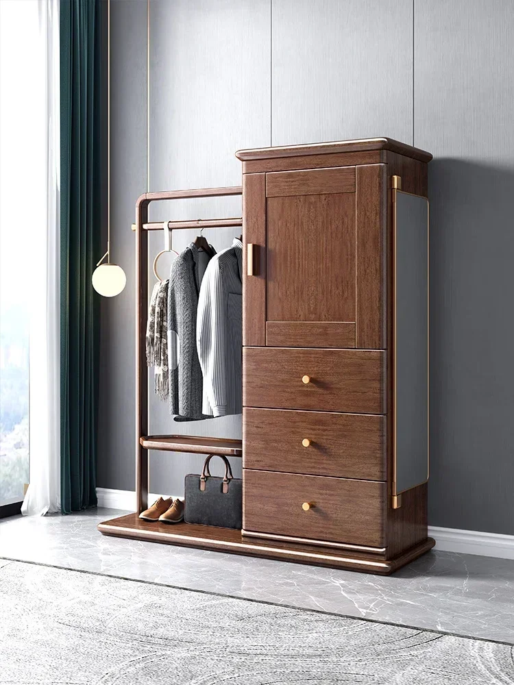 

New Chinese Style Solid Wood Walnut Floor-Standing Household Locker Cloth Rack