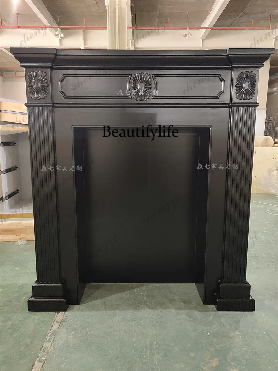 European light luxury solid wood carving flower black fireplace cabinet French retro entrance table American living room