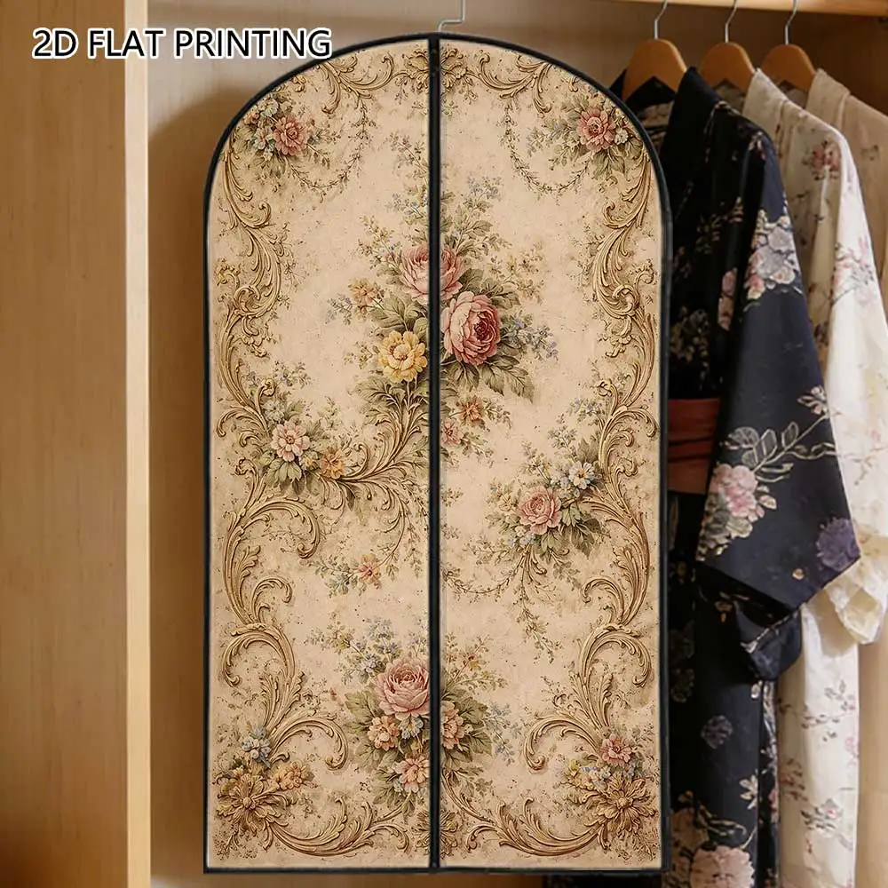1pc vintage rose floral Compressed Dust Cover Clothes Compression Hanging Storage Bag Household Wardrobe Organizer