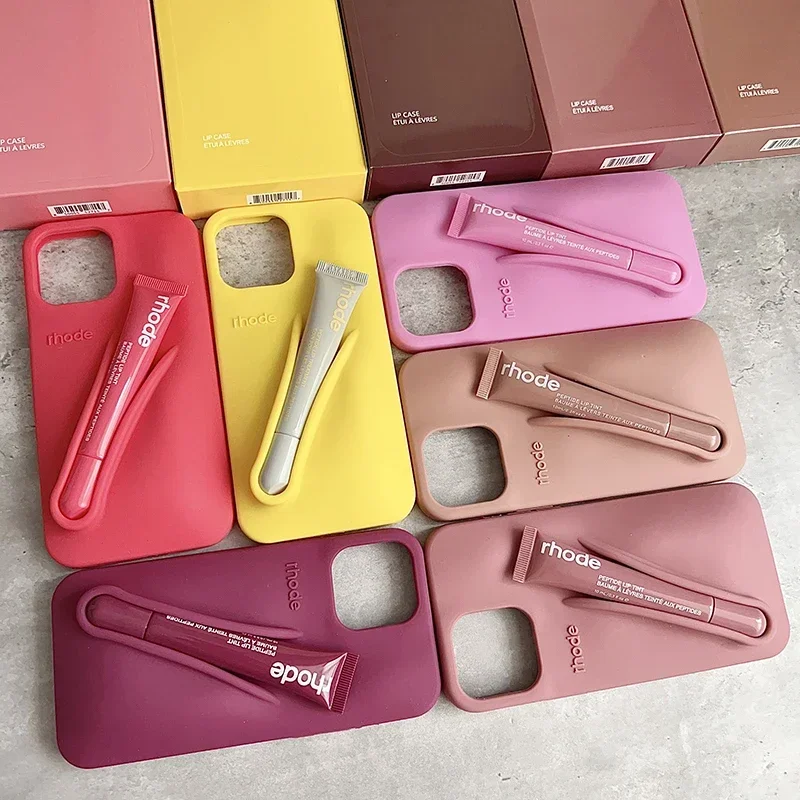 

2025 New Popular Case For iPhone 11 12 13 14 15 16 Pro Max Plus 17 Air Lip Gloss Soft Silicone Case With Lip Glaze Lipstick Box