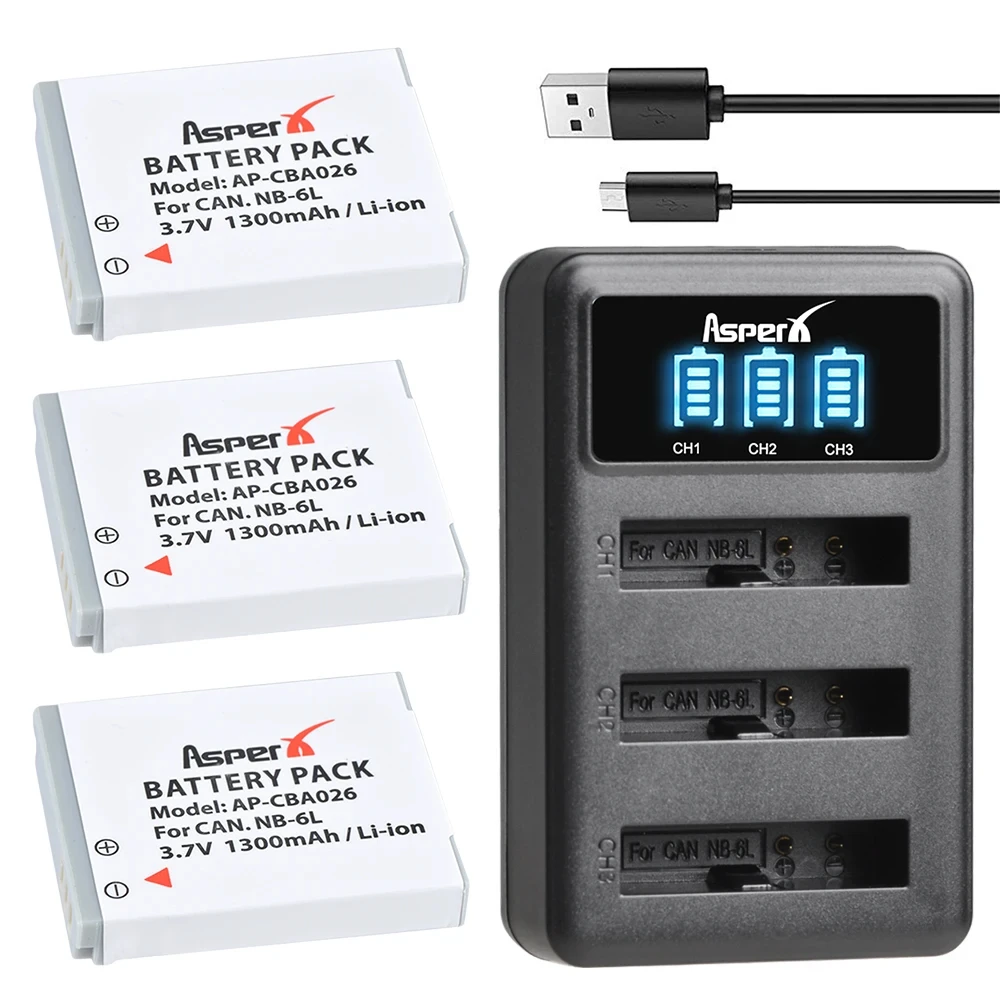 Batería de cámara NB-6LH NB-6L de 1300mAh + cargador para baterías Canon PowerShot D10 D20 D30 S90 S95 SX260 SX280 SX540 SX700 NB6L