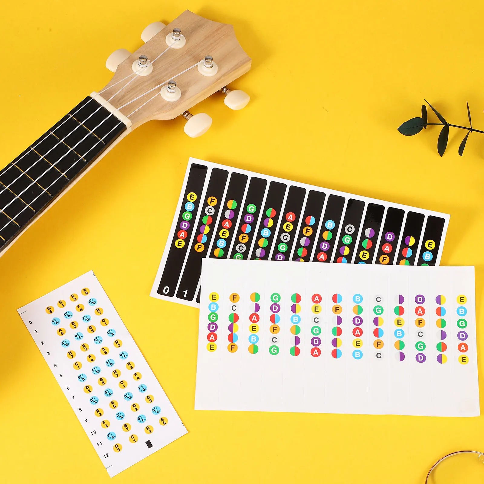 Ukulele Guitar Fretboard Note Stickers Bright Color Coded Chord Decals Easy Practice Beginner Learning Guide Ukulele Note Decals