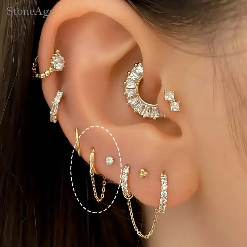 6mm Edelstahl Hängesegment-Clicker-Creolen mit Kette 1 Stück Ohrpiercing-Ring Knorpel Helix Ohrläppchen Ohrring Schmuck – Detail 2