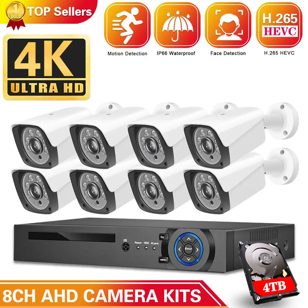 Jaxcxstar 4K CCTV 8CH Hybrid DVR Video Surveillance System 8MP AHD Camera Day & Night AHD Bullet Analog Camera Kit VGA Output