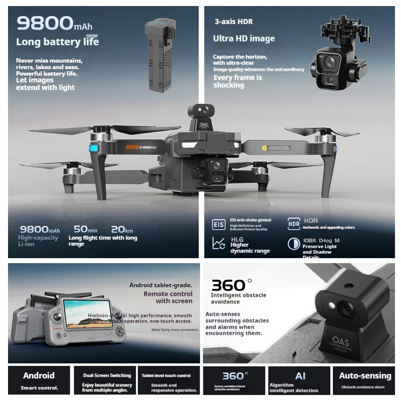 H910 Drohne, professionelle Wasserwaage, Luftkamera, Hindernisvermeidung, Bildschirmsteuerung, GPS, extrem lange Lebensdauer, ferngesteuertes Flugzeug