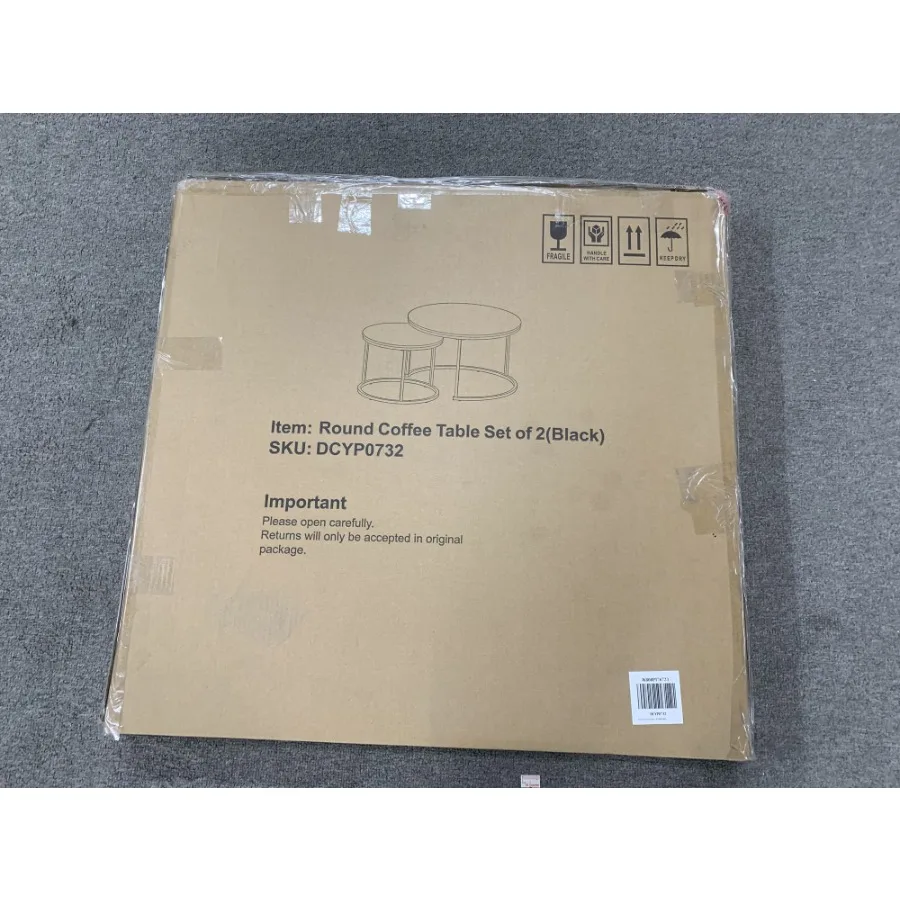 مجموعة طاولة القهوة المتداخلة مكونة من 2 طاولة قهوة مستديرة مقاس 27.6 بوصة من الخشب بنمط رخامي مع إطار معدني قوي وطاولات جانبية للطاولة