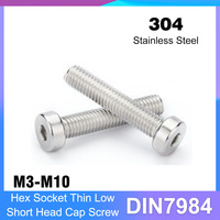 M3 M4 M5 M6 M8 M10 DIN7984 304 Stainless Steel Hexagon Hex Socket Thin Low Short Head Cap Screw Allen Bolt