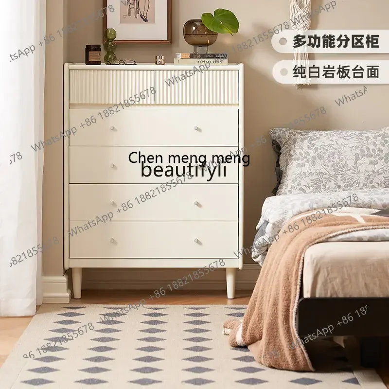 

cc182R11 Solid Wood Stone Plate Chest of Drawers Cream Style Chest of Six Drawers Bedroom Small Apartment Storage Cabinet Locker
