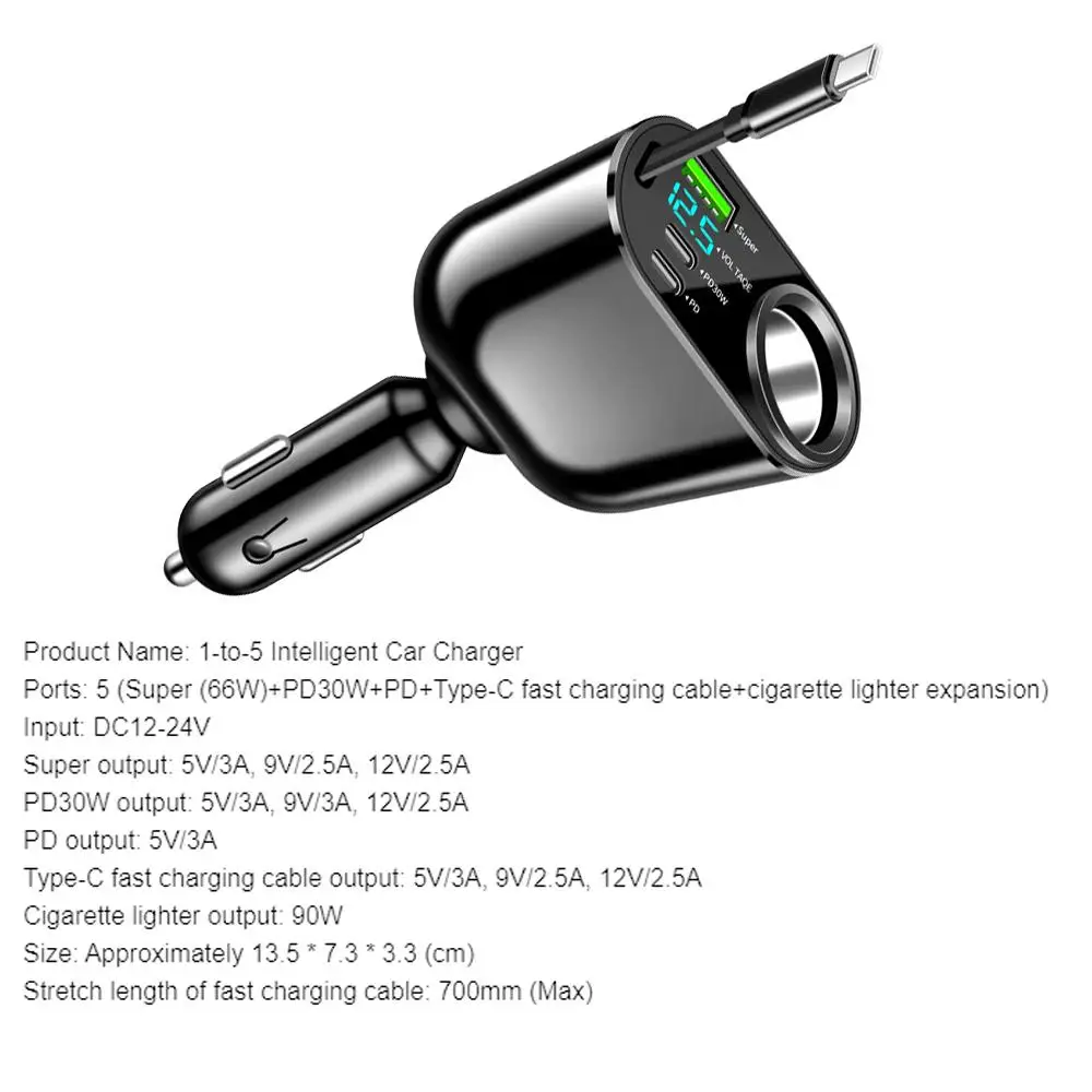 66 W PD 30 W 5 Ports Auto Ladegerät Super Schnelle Lade PD Typ C Auto Zigarre leichter Buchse Für iPhone Huawei Sumsung Xiaomi – Detail 1