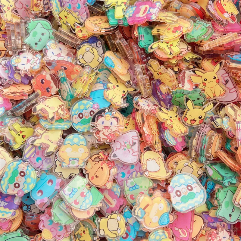 2cm 100-600pcs Pokemon DIY 4cm Patch Acrylic Waterproof Homemade Keychain Refrigerator Stickers Pikachu Childrens Toys Gift