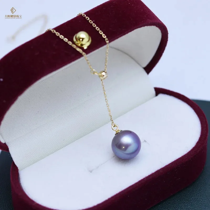 Freshwater Pearl  Luxury Round Shape Edison Single Pearl Pendant S925 Silver Light Purple Women's Necklace