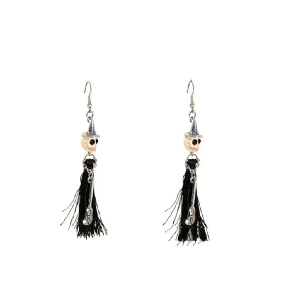 Dark Color Hoop Drop Earrings Bone Outline Beast Head Design Alloy Earrings Shiny Rhinestone Lightweight Wearable