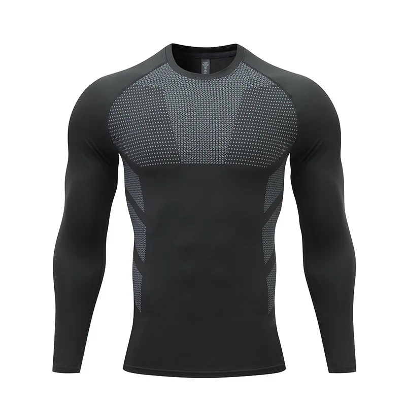 1 Piece Men\'s Athletic Compression Shirt, Spring/Autumn Base Layer, Slim Fit, Printed, Solid Color, Round Neck Casual Sports Tig