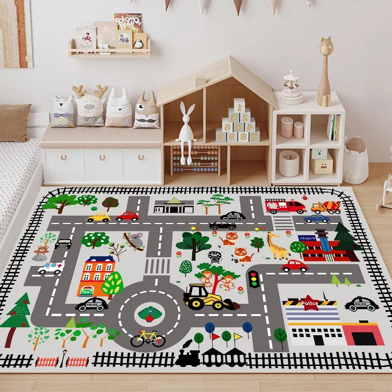 

Kids City Traffic Carpet Mat Road Parking Lot Traffic Signs Rug Educational Interactive Play Non-slip Home Decoration for