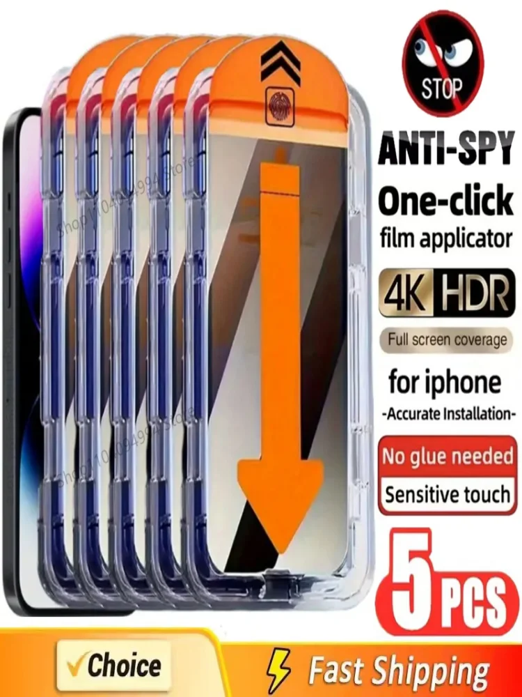 5 Stuks Stofvrije Installatie Privacy Screen Protector voor IPhone 14 11 12 13 15 16 Pro Max 15 16 Plus 13 Mini 16E Anti-spion Glas - afbeelding 2