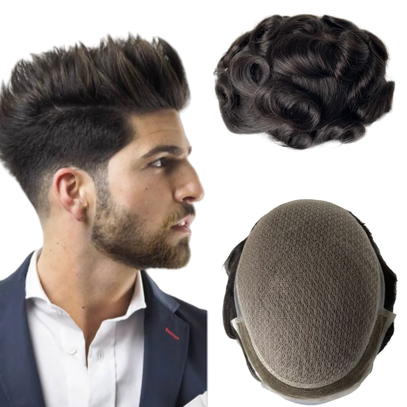 

Indian Virgin Human Hair Hairpieces 1B# Black Color 6x8 Silk Base Toupee for Men