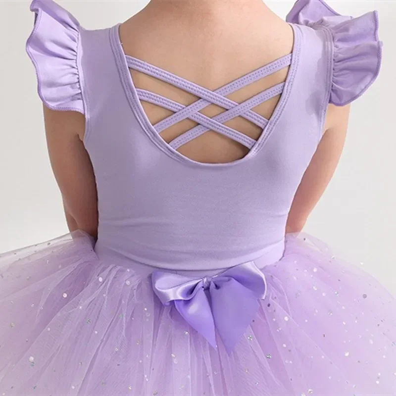 Sparkle Ballet Tutu Skirt Artistic Gymnastic Mesh Girl Leotard Flutter Short Sleeve Dancewear Ballerina Princess Dress for girls