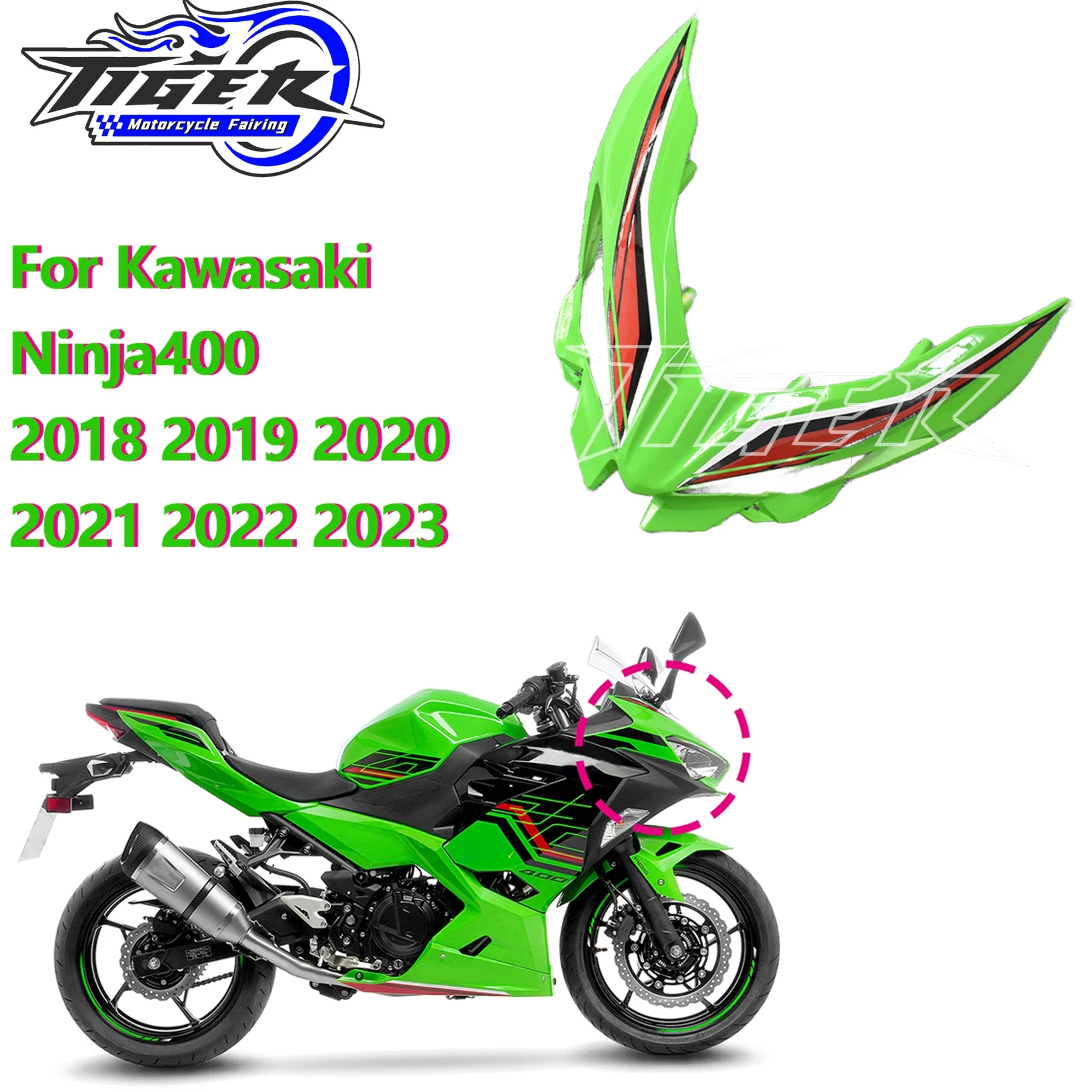 

Motorcycle Full Fairing Kit ABS Injection Front Nose Headlight For Kawasaki Ninja400 2018 2019 2020 2021 2022 2023