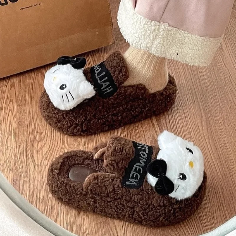 Sanrio winter Hello Kitty cute warm home women's shoes cartoon fashion non-slip thick sole comfortable plush cotton slippers