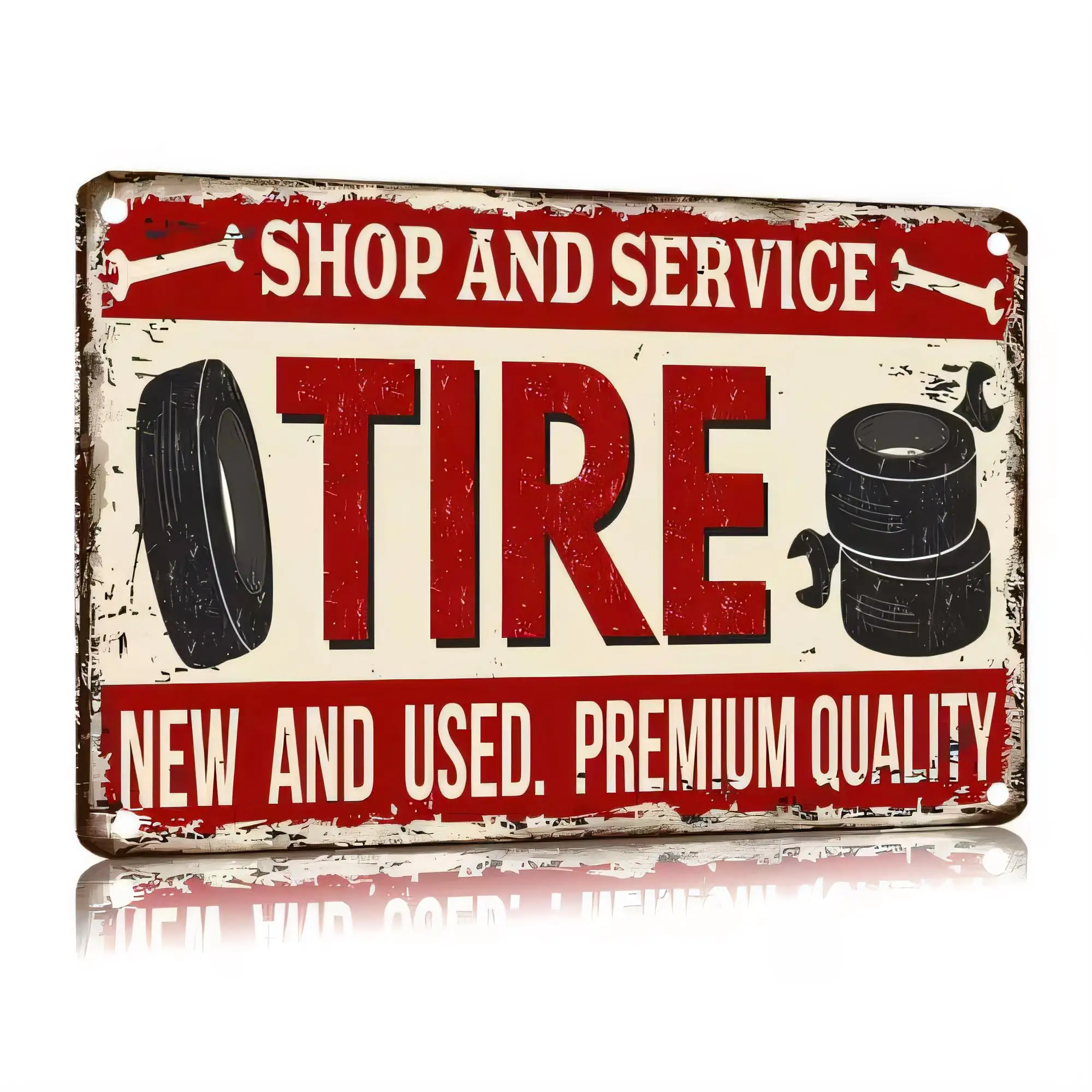 Tin Sign “Shop And Service” Oil Tire Garage Vintage Metal Poster   New And Used Premium Quality Wall Decor for Man Cave Work