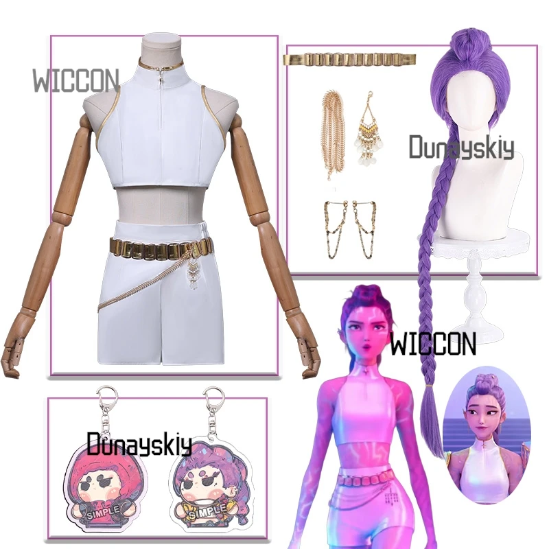 

Huntrix KPop Demon Hunters Cosplay Rumi WHAT IT SOUNDS LIKE Stage Uniform White Korea Idol Sexy Mini Dress Halloween 코스프레