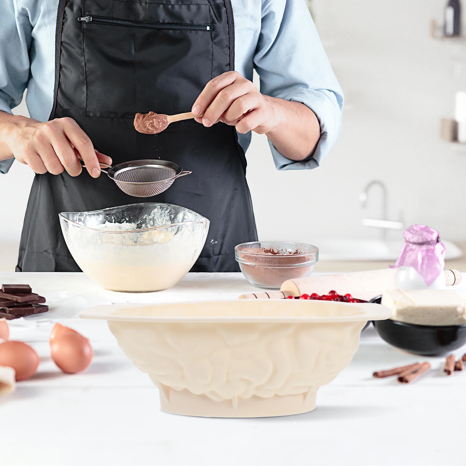 

1pc Silicone Mold Halloween Baking Tool Reusable Brain-Shaped Dessert Pan For Chocolate Pudding, Horror Themed Party