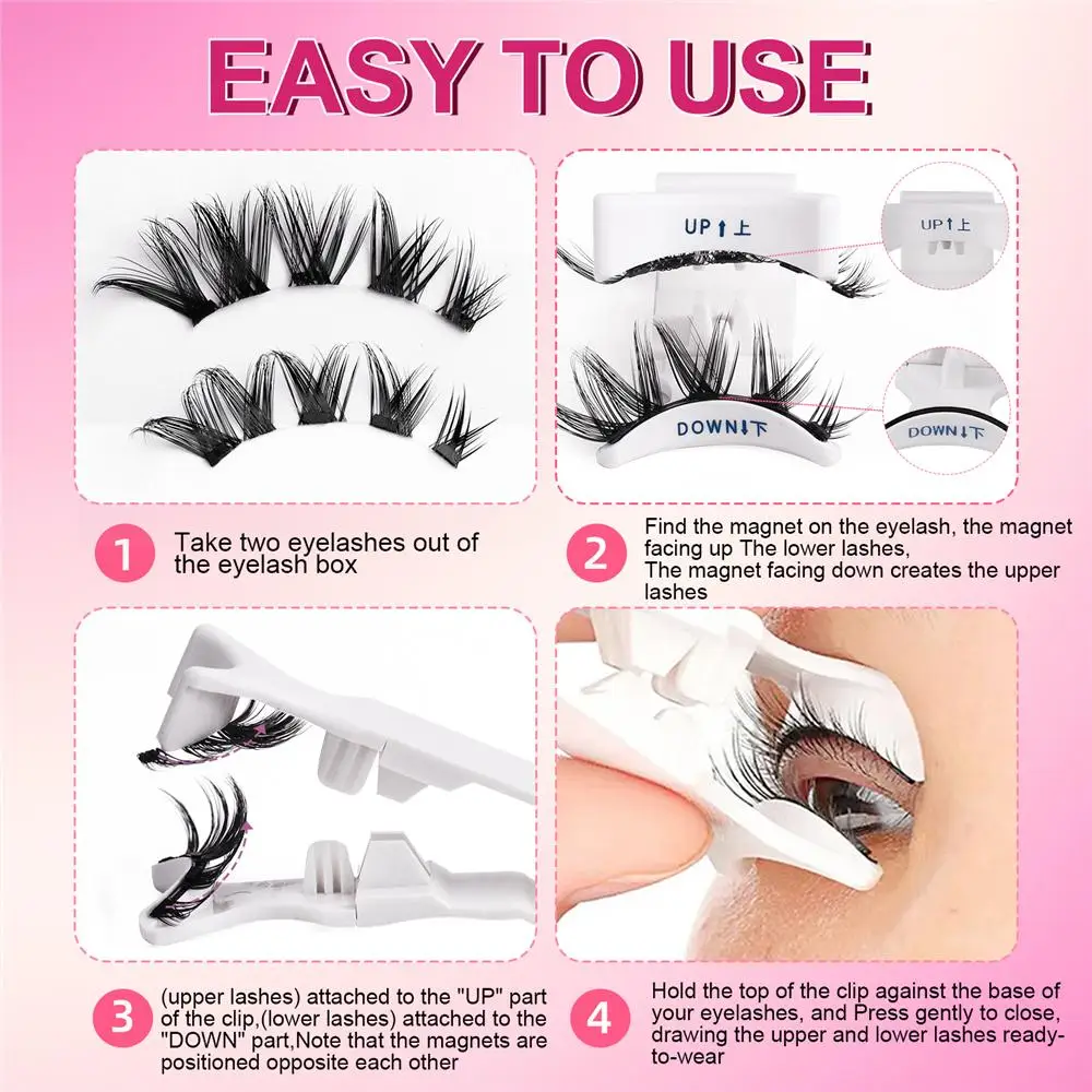 New Suction No Glue Needed Magnetic Eyelashes with Applicator Upgraded Fixed Position Magnetic False Eyelash Set