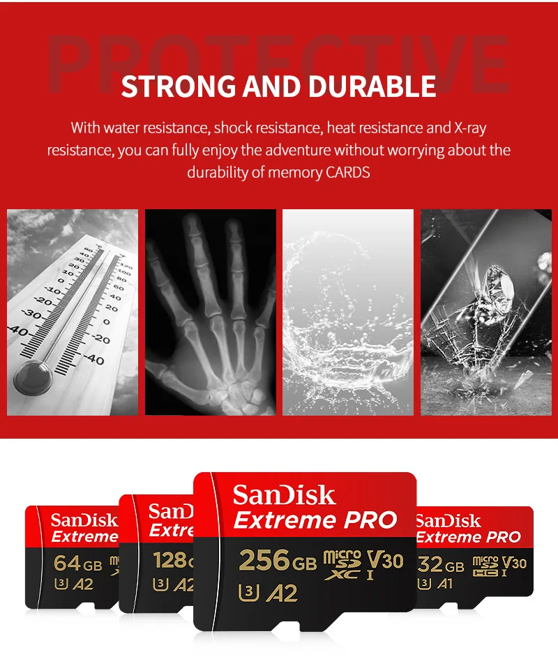 SanDisk Extreme PRO MicroSDXC-Karte 32GB 64GB 128GB 256GB 512GB 1T UHS-I U3 A2 V30 200MB/s Lesegeschwindigkeit mit SD-Adapter 4K-Video – Detail 7