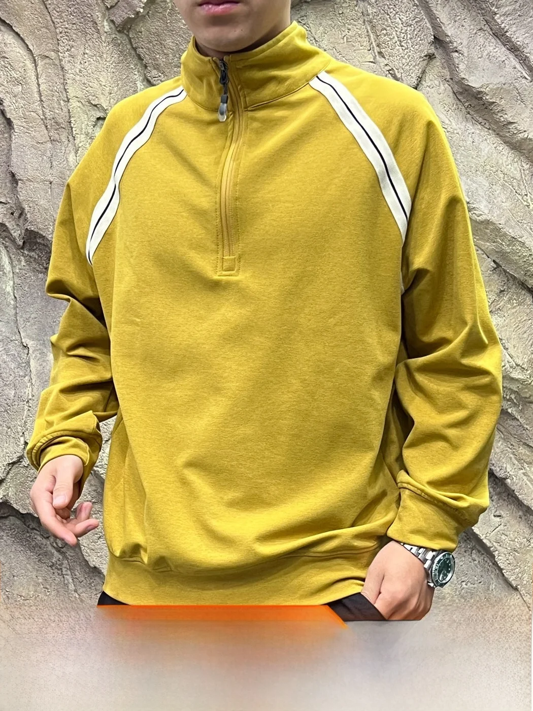 Antistatic Mountain Series Functional Style Half Zip Sweatshirt Men's Striped Patchwork Breathable Autumn Winter Base Shirt