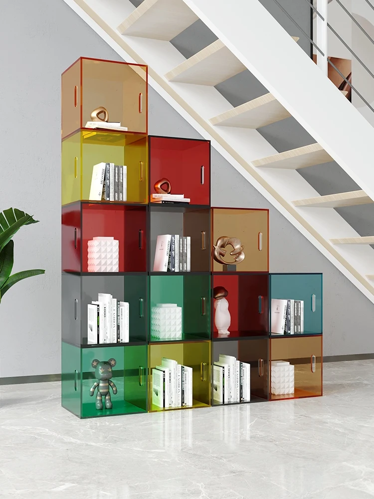 Acrylic grid combination bookshelf, floor standing bookshelf,  low cabinet, storage cabinet, Rubik's cube storage TV cabinet