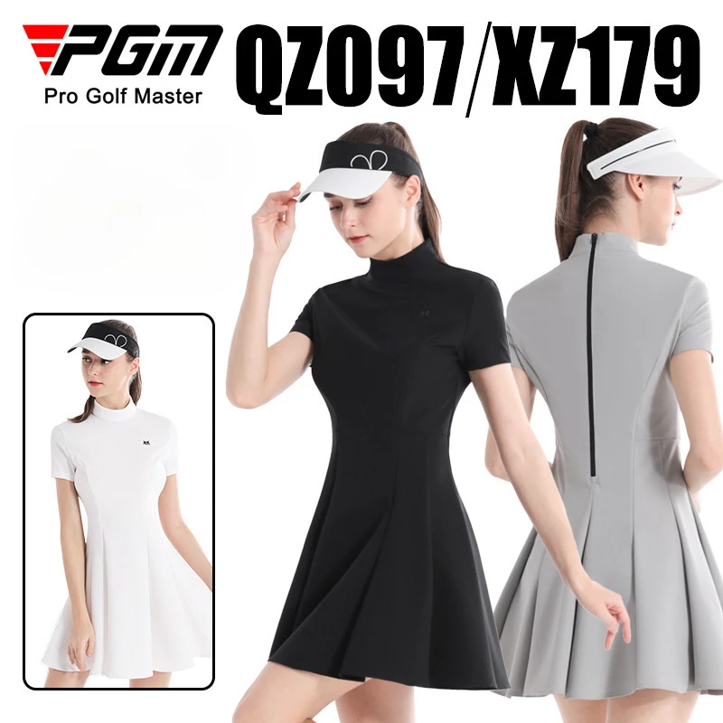 PGM Golf Wear Women's Short Sleeve Ruffle Tennis Dress Lady Anti-exposure Skirt Breathable High Waist A-line Dresses QZ097