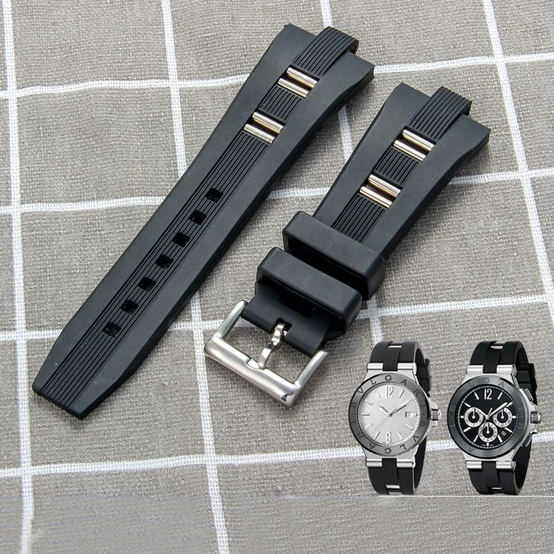 

Watches Accessories rubber silicone strap fitting For Bvlgari DIAGONO black convex mouth 26x9mm Waterproof wristband