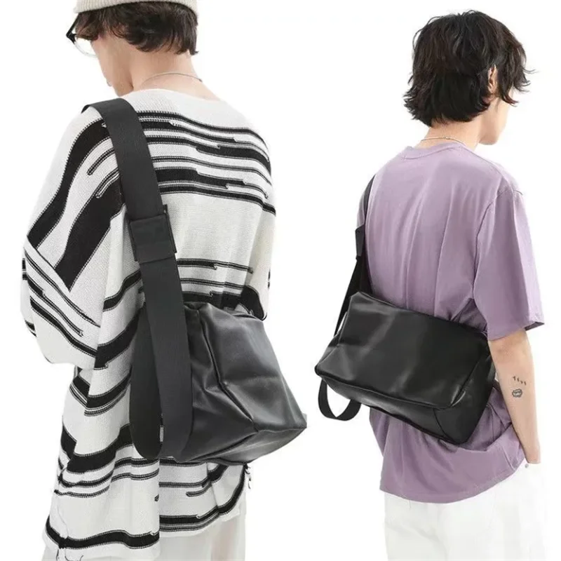 

Casual large capacity ins style simple high street single-shoulder leather bag large shoulder strap backpack men and women coupl