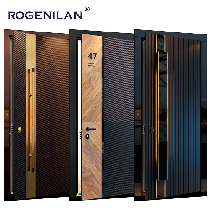 ROGENILAN Modern Design Aluminum Door Front Entry Pivot Doors Exterior Main Pivot Aluminum Alloy Entrance Doors